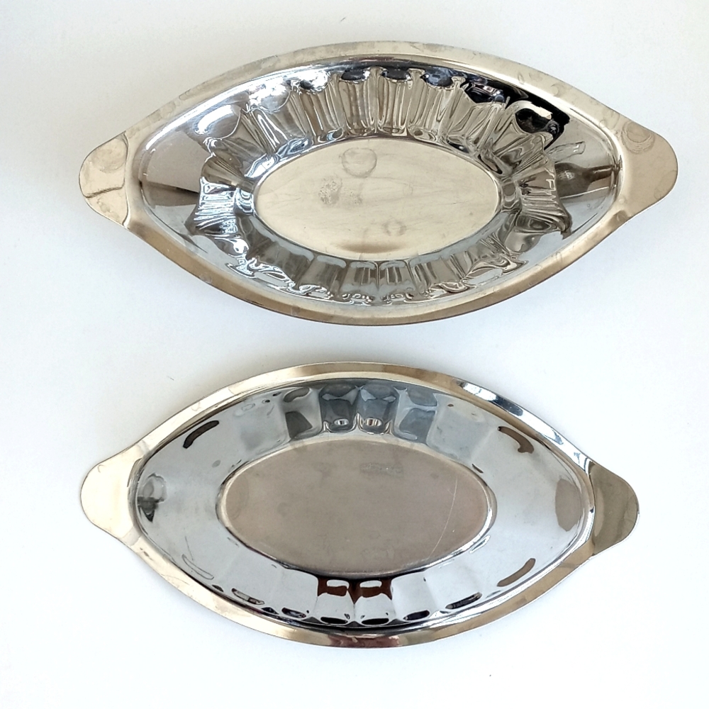Oval Art Nouveau Metal Stainless Steel Blossom Relish Serving Bowls Set of 2 - Picture 4 of 10